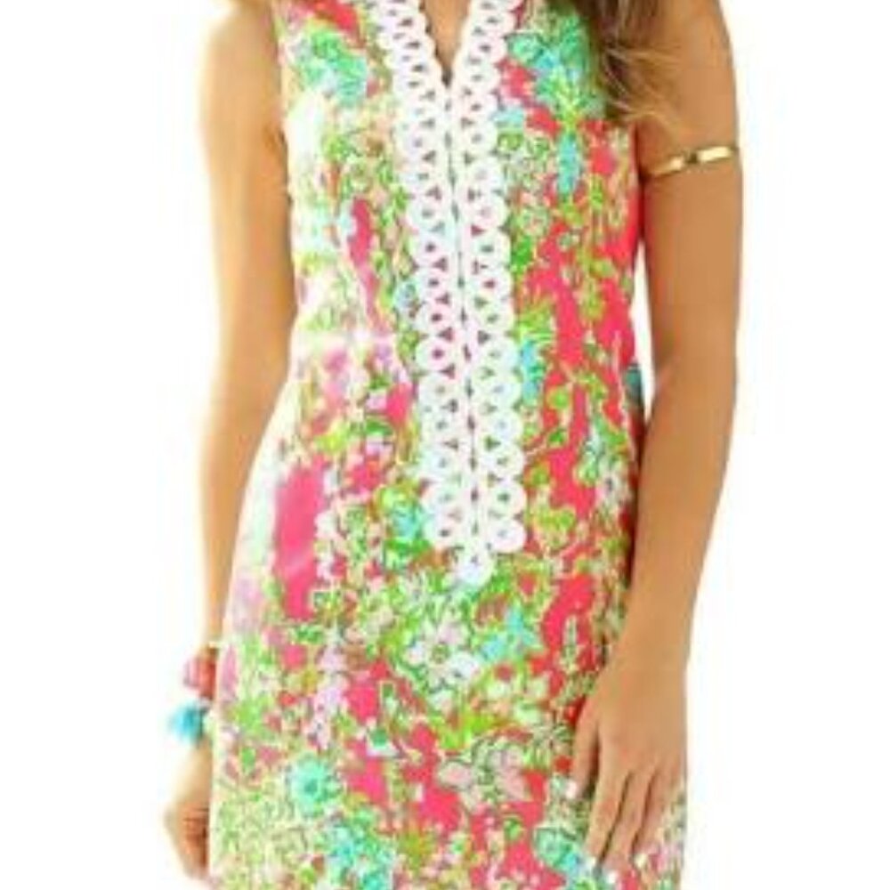Lilly Pulitzer Cathy Shift Dress Flamingo Pink Southern Charm Lace Garden Party - Picture 1 of 14